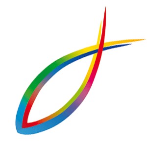 Autocollant : Ichtus arc en ciel transparent