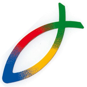 Autocollant : Ichtus arc en ciel foncé