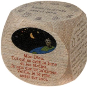 Dé en bois , 6 prières du soir 6 cm
