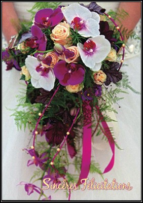 Carte avec message Bouquet d'orchidées (Sincères félicitations)