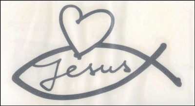 Autocollant :argenté Ichtus-Jesus-Coeur 8.5 cm