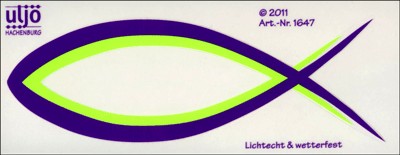 Autocollant : Ichtus violet/vert fluo 13cm