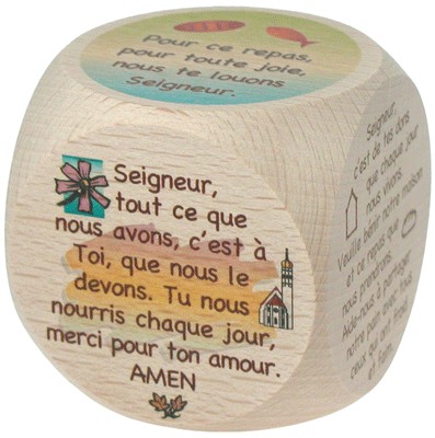 Mini dé 6 prières du repas 5cm