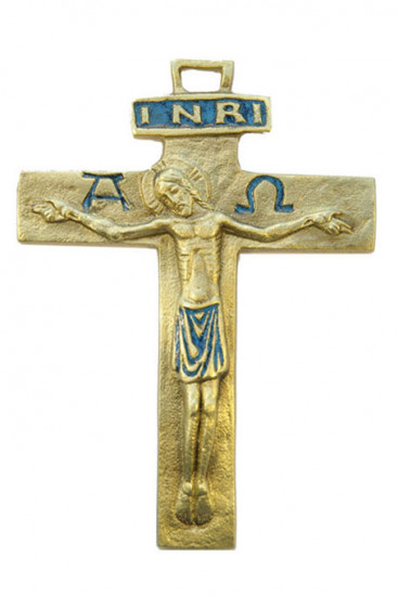 Croix fine en bronze émaillé, 12 cm
