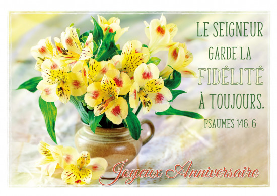 Carte double Anniversaire Bouquet de fleurs jaunes dans un vase