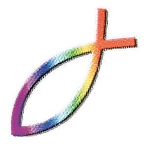 Autocollant :  Ichtus arc en ciel 9cm