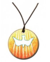 Pendentif Maïte Roche 25 mm avec impression sur bois.