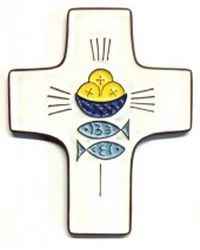 Croix céramique pains, poissons