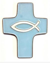 Croix céramique bleue 11,9 x 9,5 cm