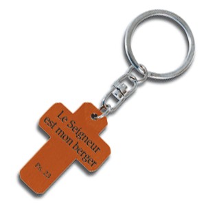 Porte-clés croix en bois Ps 23
