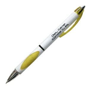 Stylo à bille jaune Dieu t'aime... Ecriture noire