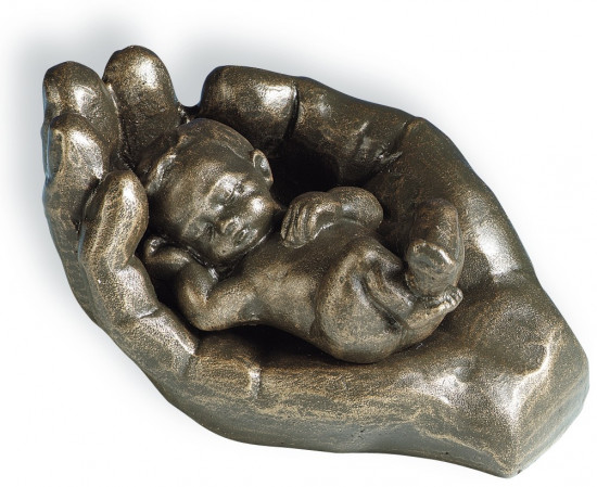 Figurine enfant et main 13 cm couleur bronze.