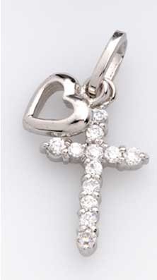 Pendentif croix et coeur argent zirconium