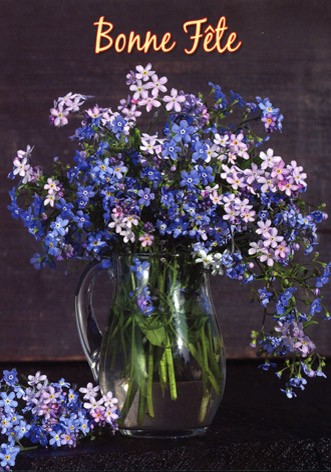 Carte avec message Bouquet de myosotis  (Bonne Fête)