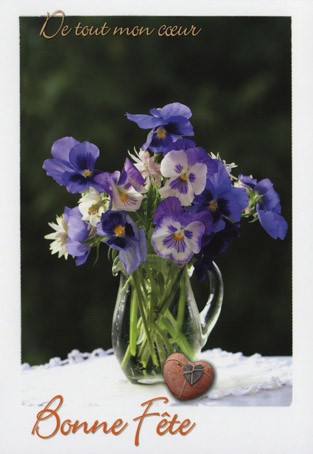 Carte double Bonne Fête Bouquet de pensées