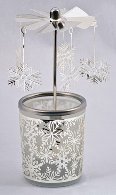 Photophore + carrousel flocons de neige h15cm
