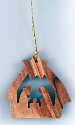 Mini crèche en bois d'olivier , à suspendre. 4 cm