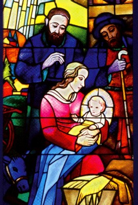Mini Carte Fin D'année avec Vitrail crèche