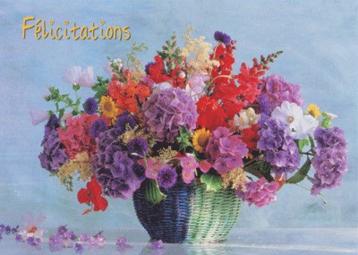 Carte avec message Bouquet dans panier (Félicitations)