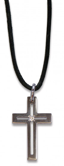 Pendentif croix acier brillant 3x2cm et zirconium