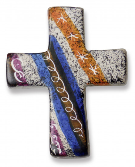 Croix motif bleus, orange et blancs en stéatite, fait  main