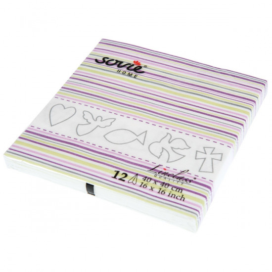 Pack de 12 serviettes papier à rayures violettes/turquoises